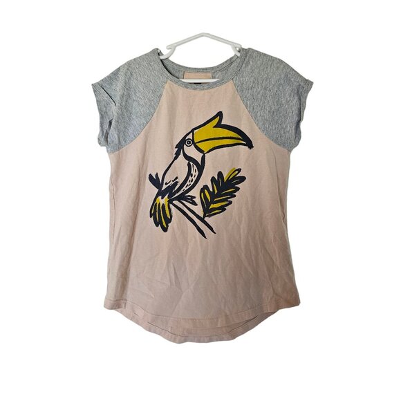 Tea Collection Girl Toucan Tropical Bird Ragland Shirt Top Size 8 Cream Gray - Picture 2 of 7